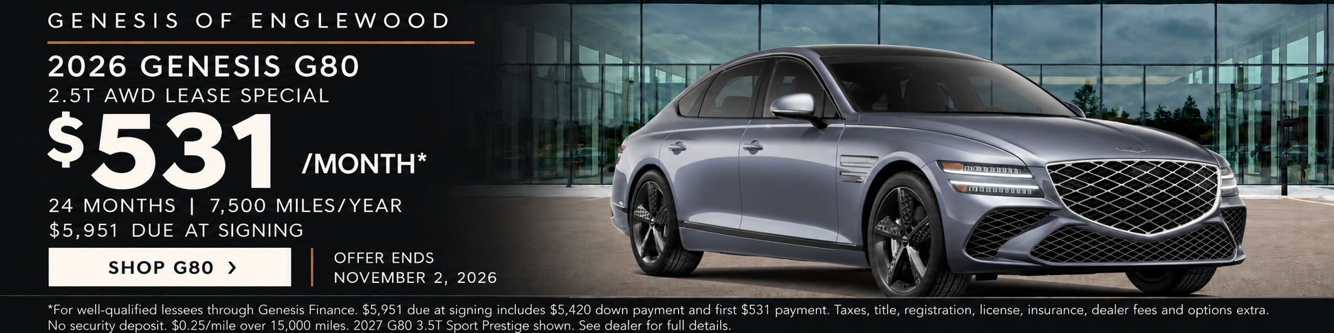 2027 Genesis G80 3.5T Sport Prestige shown.