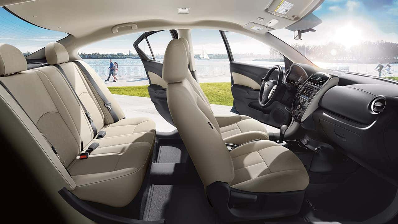 2017 Nissan Versa interior with beige front and rear seats