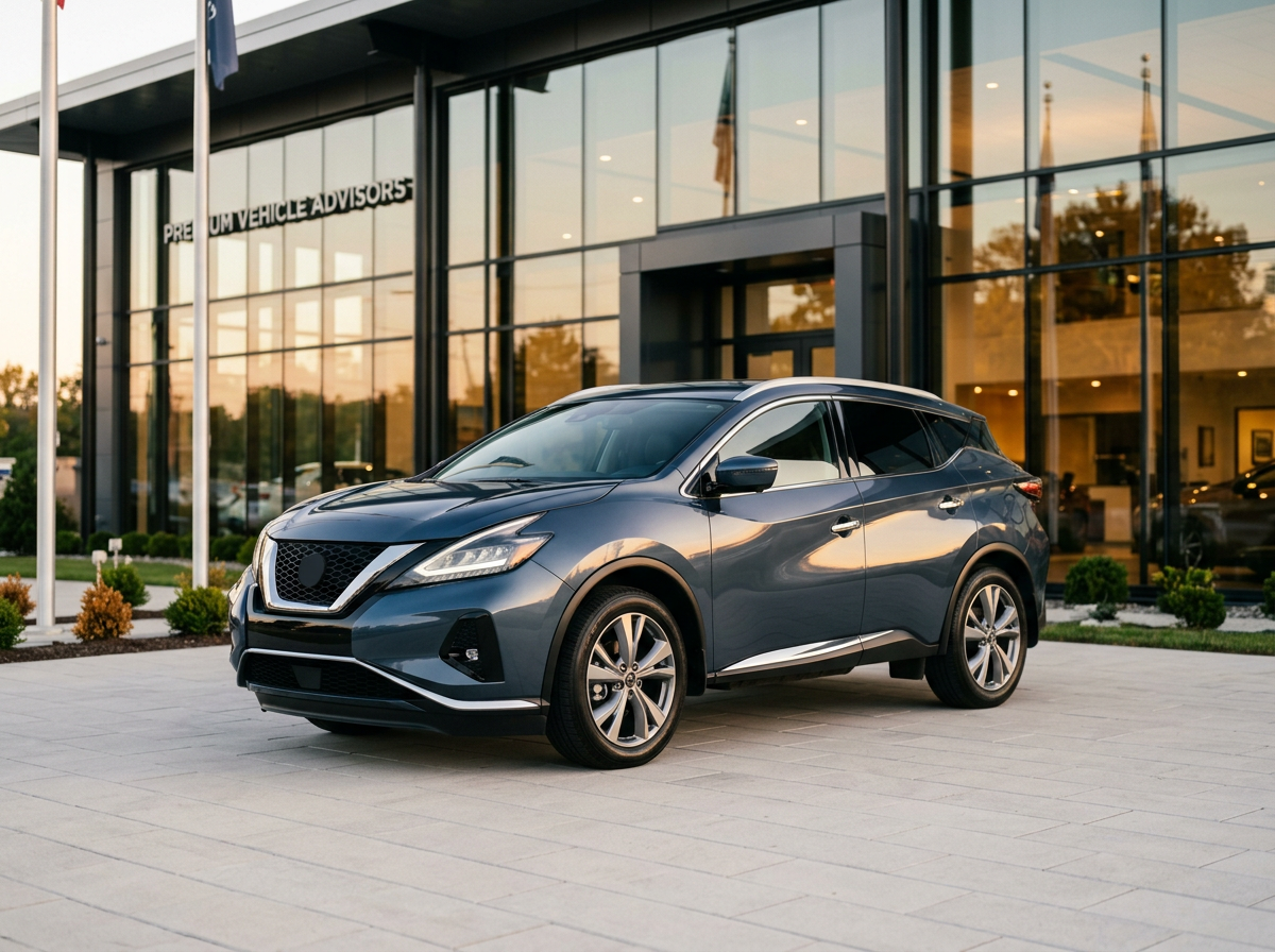 A sleek Nissan Murano parked in front of a modern dealership, highlighting its reliability and appeal.
