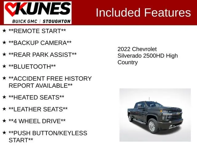 Used 2022 Chevrolet Silverado 2500HD High Country with VIN 1GC1YRE70NF166143 for sale in Stoughton, WI