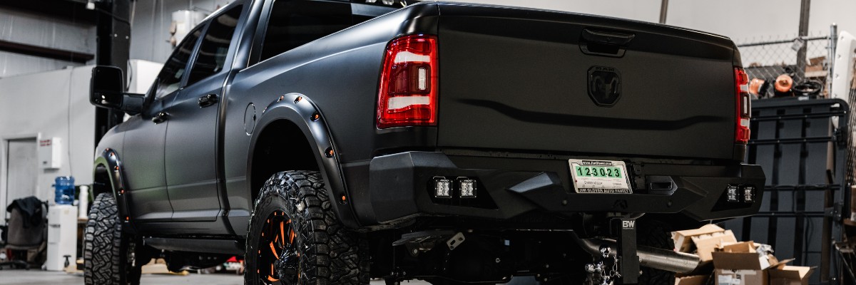 Custom Matte Black Wrap on RAM 1500 by Glover Customs