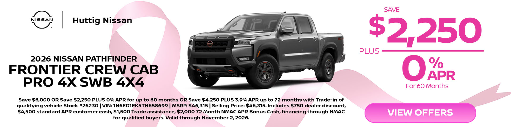 2026 Nissan FRONTIER Crew Cab Pro 4x SWB 4x4