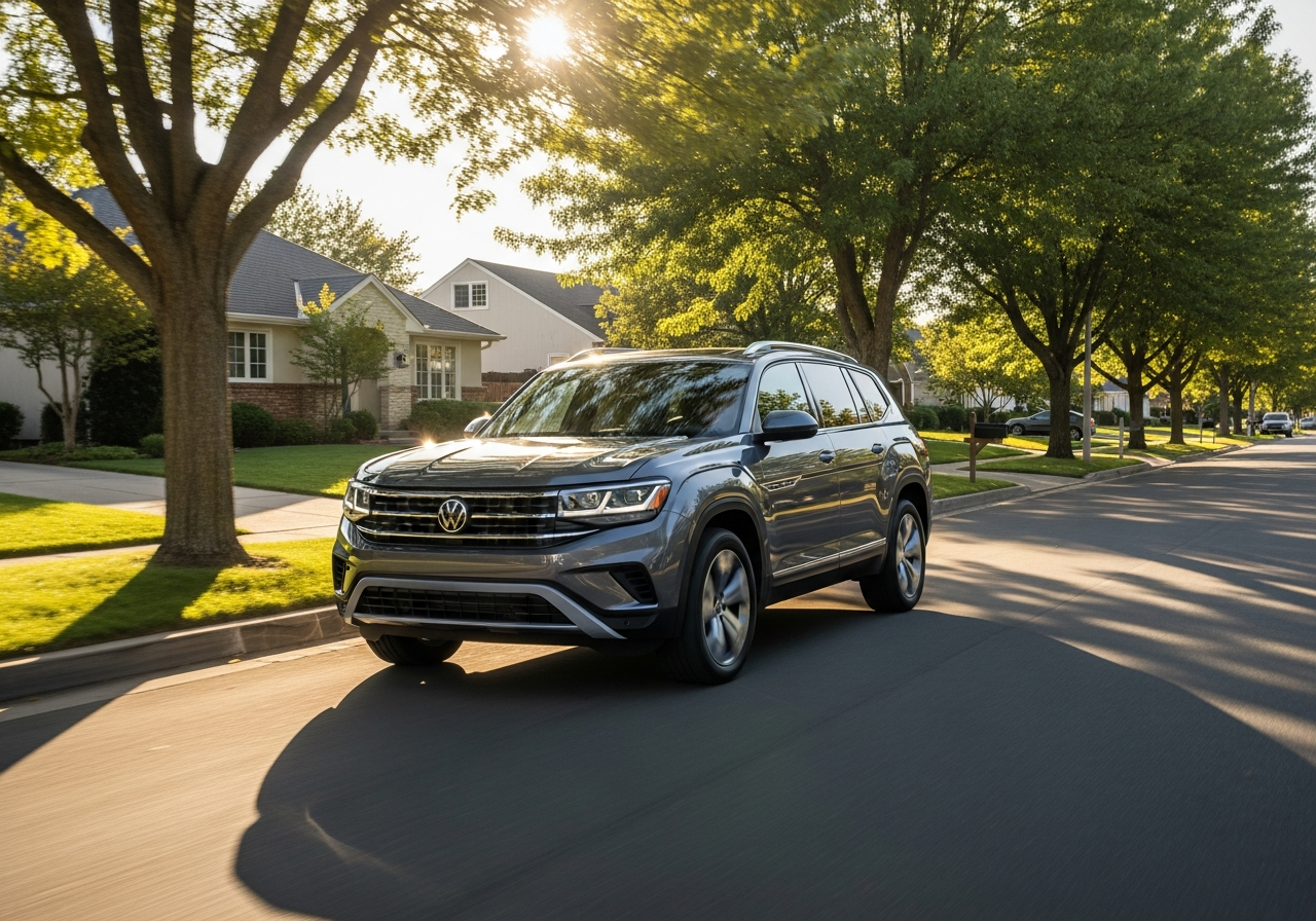 SUV driving on a scenic highway demonstrating confident performance