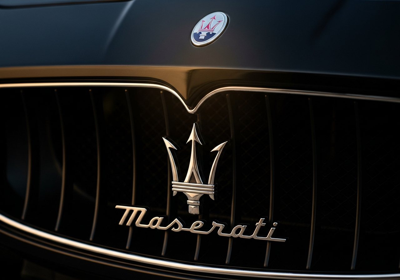 Close-up of Maserati GranTurismo cockpit and steering wheel