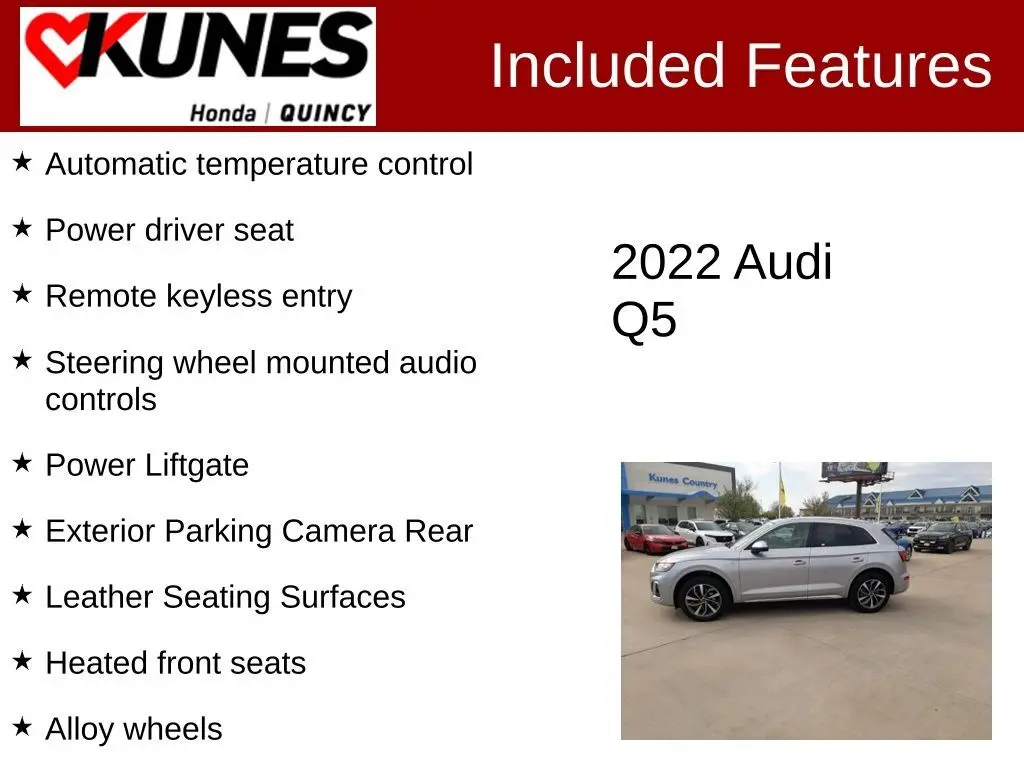 Used 2022 Audi Q5 Premium with VIN WA1GAAFY0N2110390 for sale in Quincy, IL