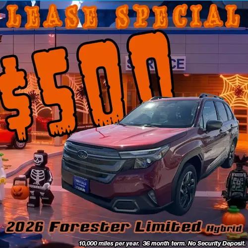 Lease this 2026 Subaru Forester Limited Hybrid for only $500/mo at Twin Falls Subaru this October.