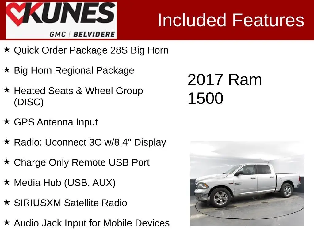 Used 2017 RAM Ram 1500 Pickup Big Horn with VIN 1C6RR7LM8HS875628 for sale in Belvidere, IL