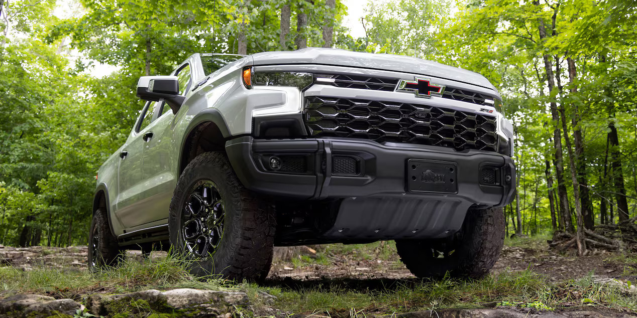 New 2024 Chevy Silverado 1500 in the woods.