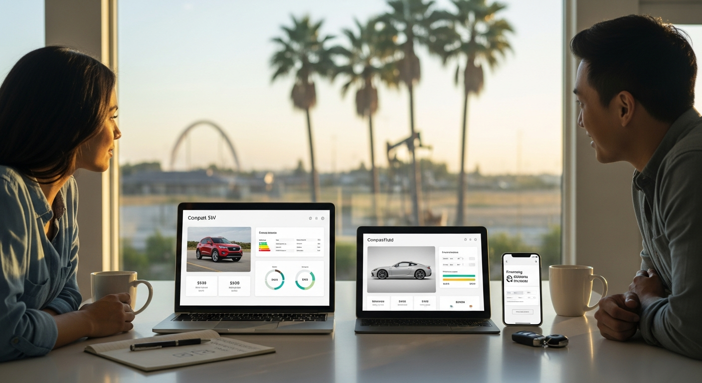 Shoppers comparing vehicles online in Bakersfield, CA