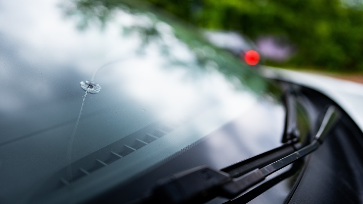 Visible Windshield Chip Closeup
