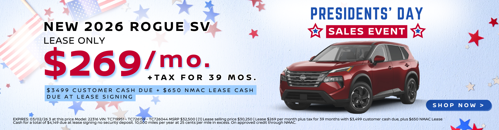 Nissan Rogue SV $269/mo. Lease Offer