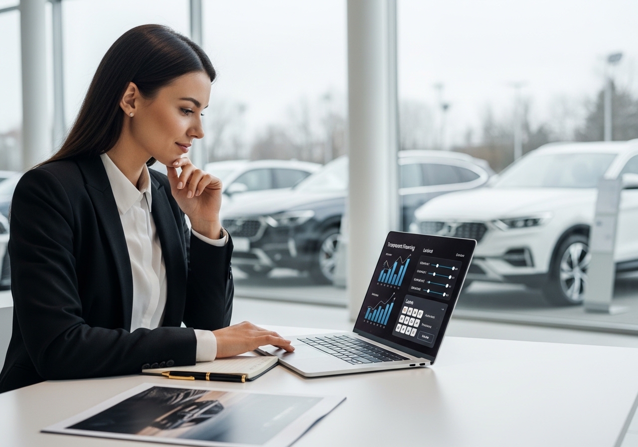 Customer reviewing financing options on laptop