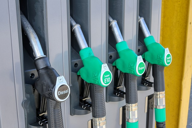 Diesel and other fuels on a gas pump.