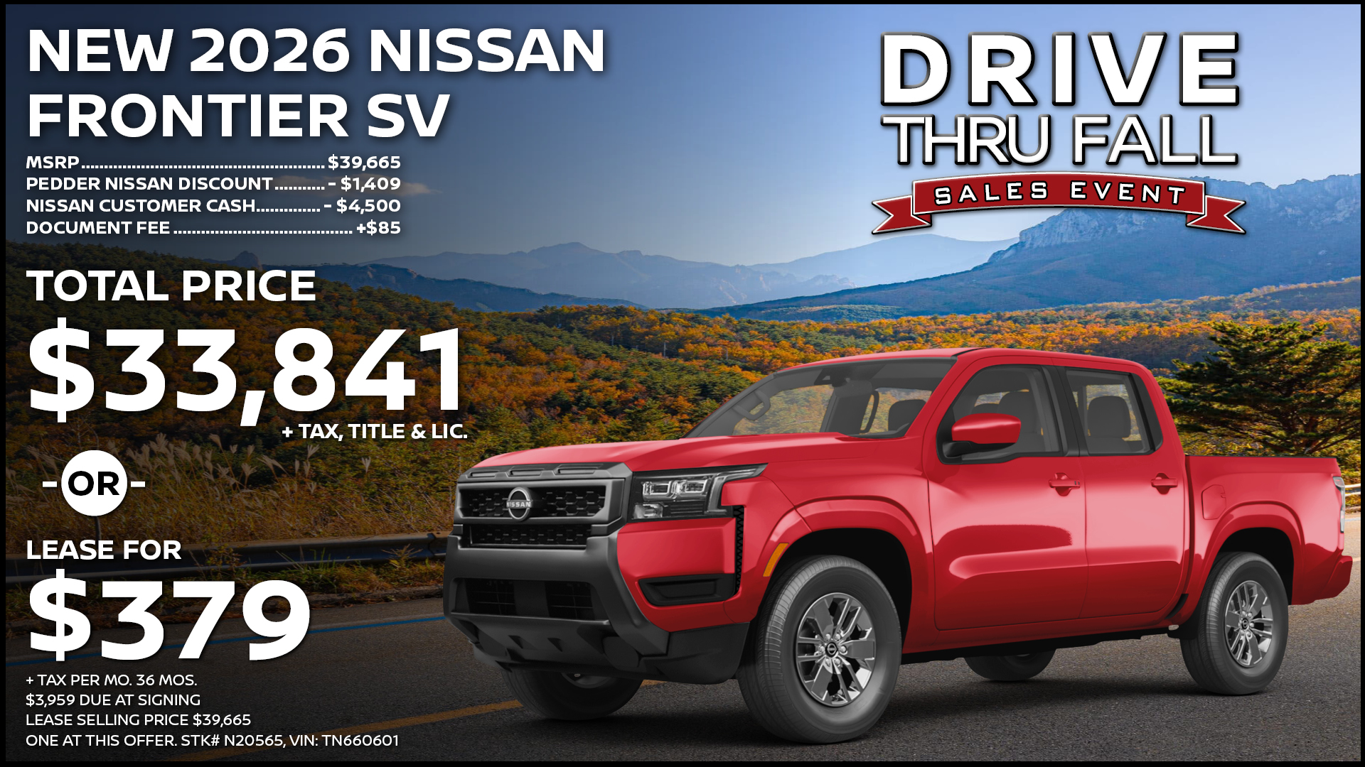2026 Nissan Frontier SV Crew Cab Lease Special