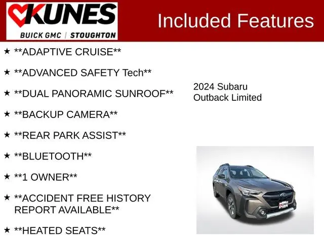 Used 2024 Subaru Outback Limited with VIN 4S4BTANC8R3116546 for sale in Stoughton, WI