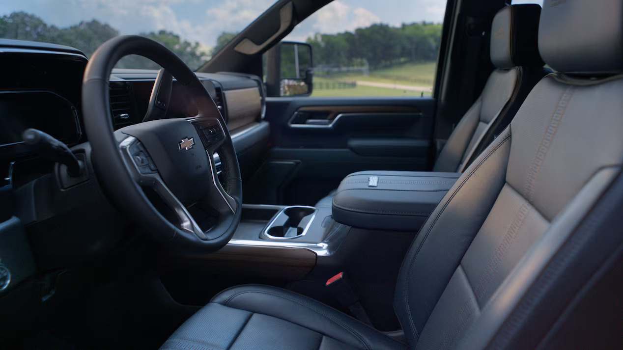 The interior design of a chevy truck.