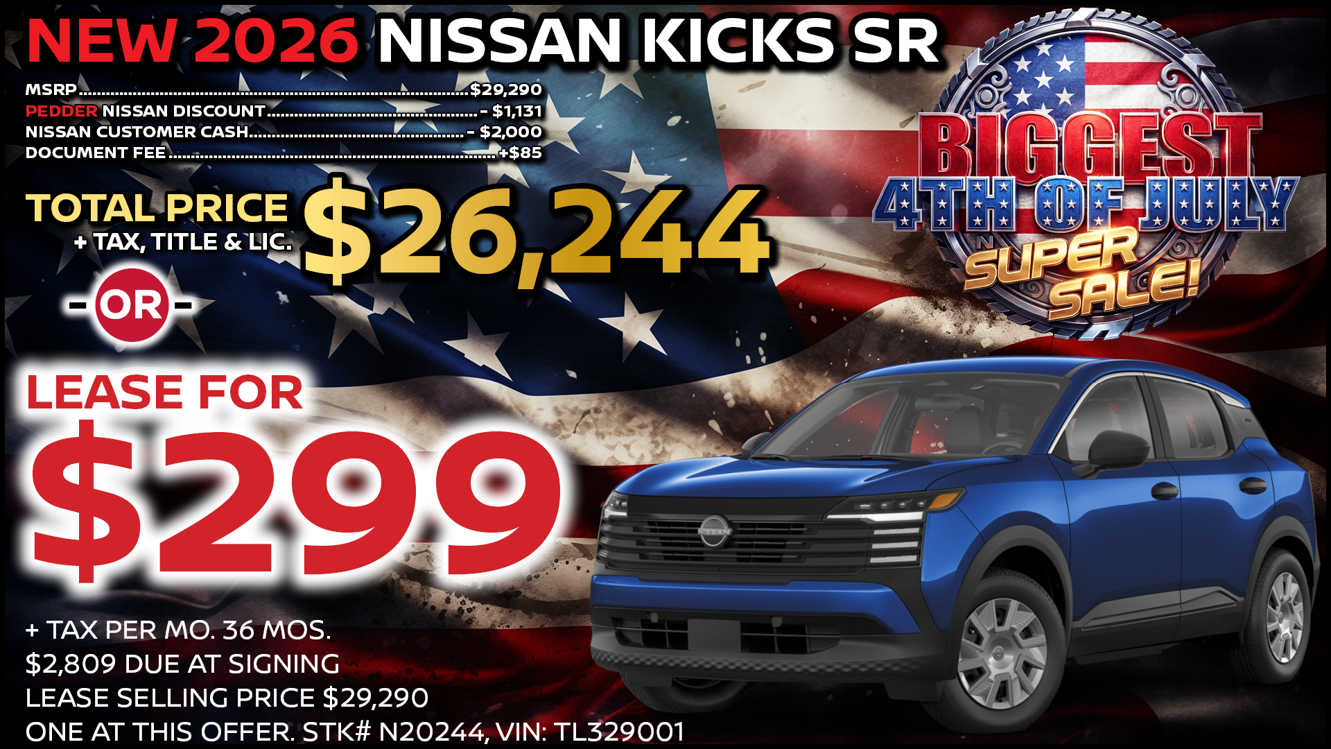 2026 Nissan Kicks SR Lease Special