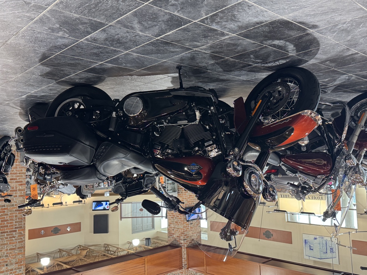 Red and black Harley-Davidson Heritage Classic on the showroom floor at Cajun Harley-Davidson in Scott, Louisiana