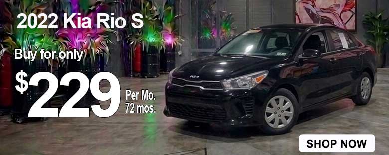 2022 Kia Rio parked in the Masano Auto Park for sale near me in Reading, PA