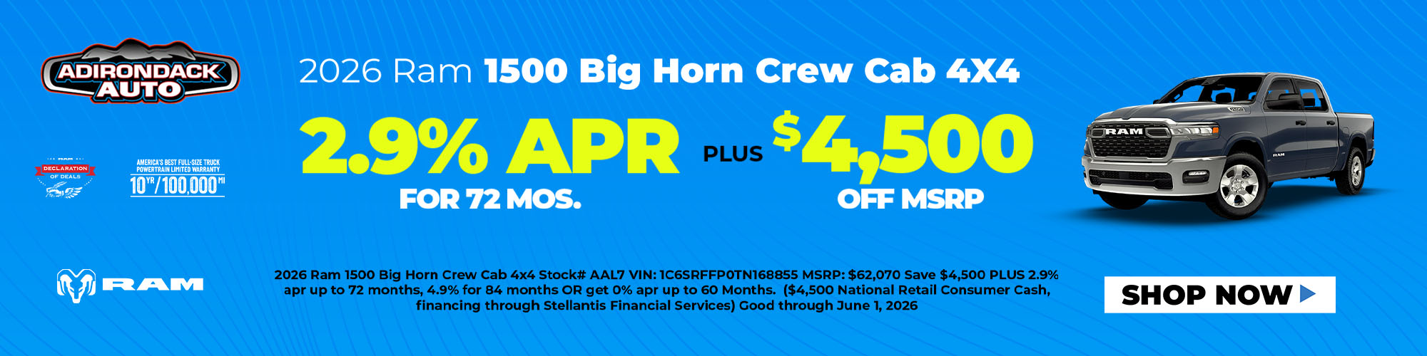 2026 Ram 1500 Big Horn Crew Cab 4x4 Save $4,500