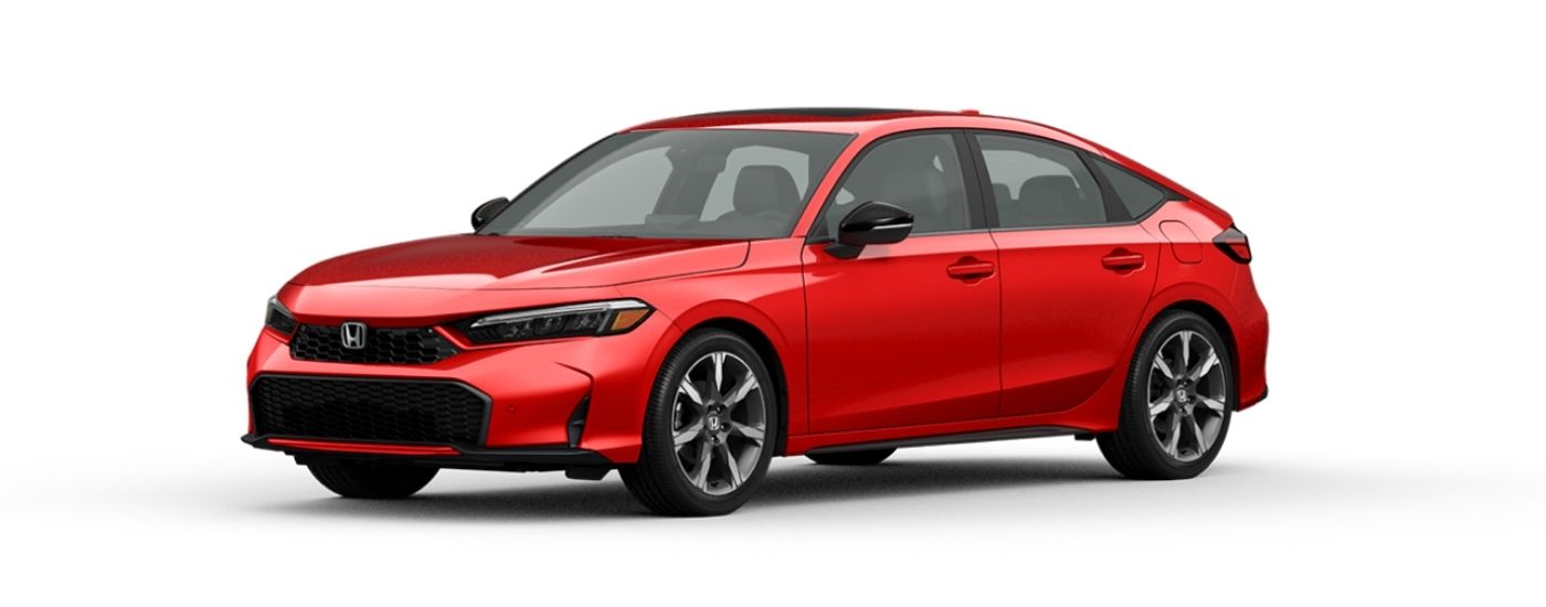 Red 2026 Honda Civic Hatchback angled left