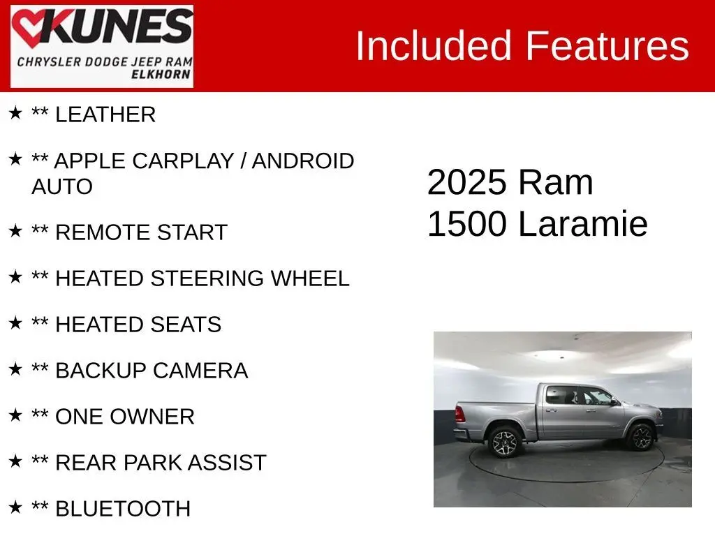 Used 2025 RAM Ram 1500 Pickup Laramie with VIN 1C6SRFJP4SN561750 for sale in Elkhorn, WI