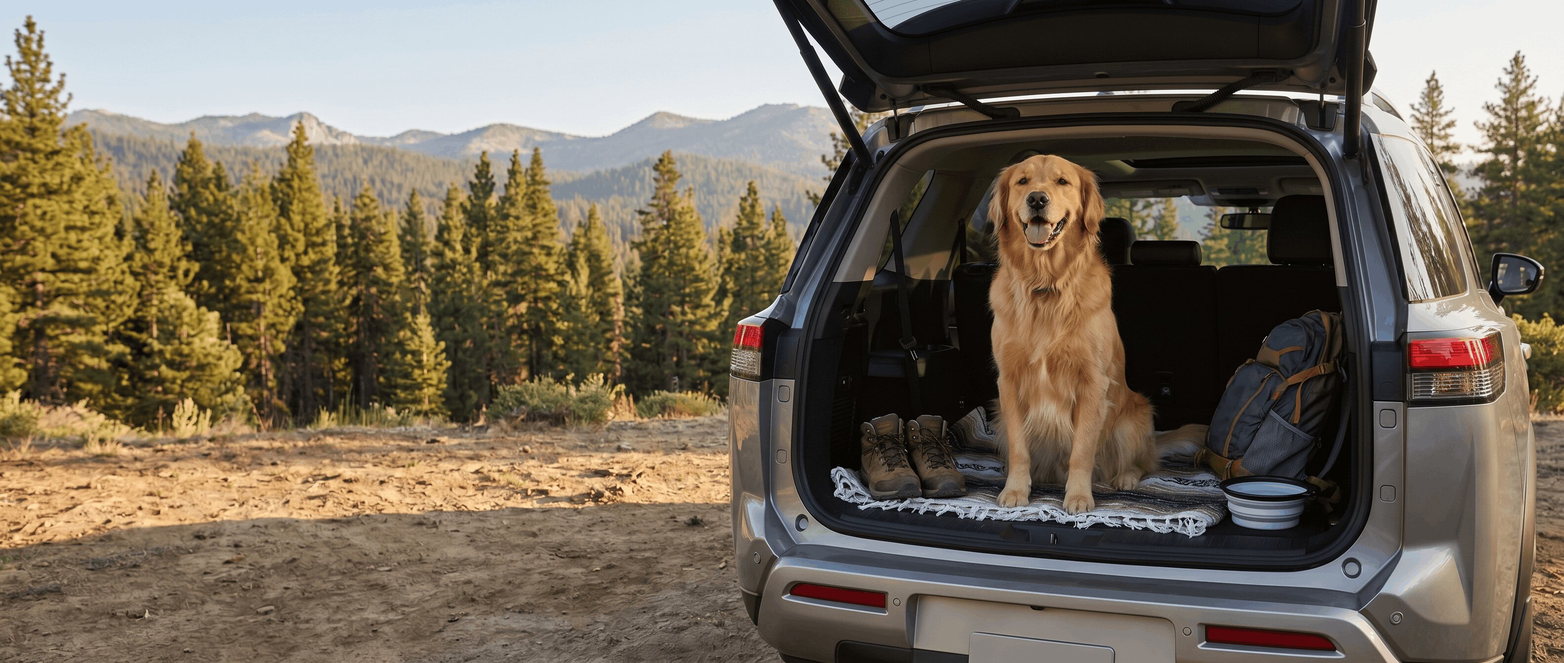 Dog-friendly Nissan SUV with spacious cargo area at Roswell, GA park