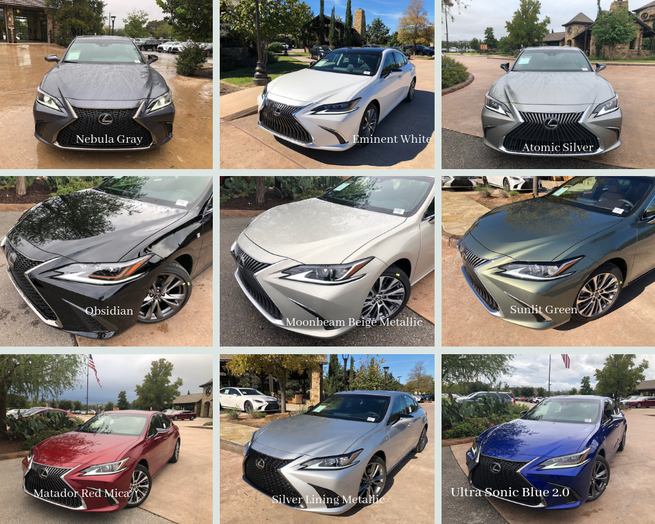 2019 Lexus ES Color Chart
