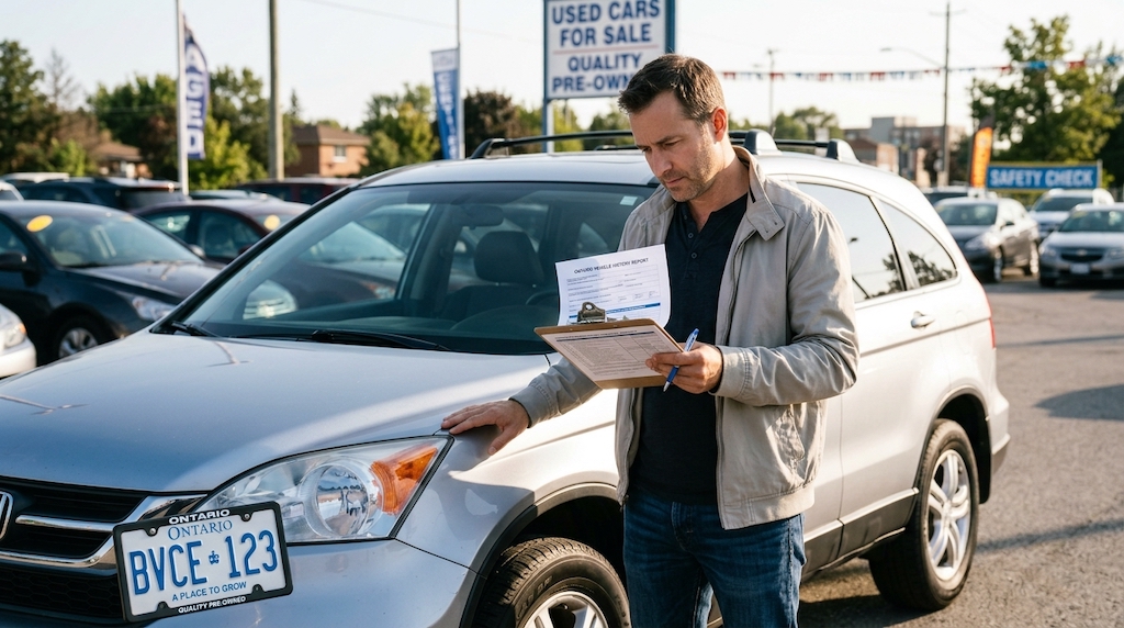 Car buyer in front of car in ontario