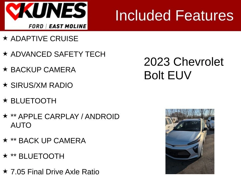 Used 2023 Chevrolet Bolt EUV LT with VIN 1G1FY6S00P4197573 for sale in East Moline, IL