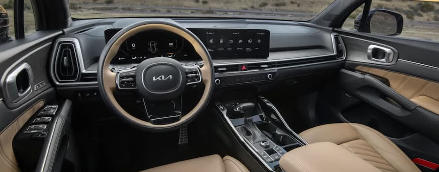 Black and tan interior inside a 2026 Kia Sorento