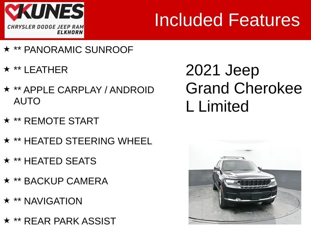 Used 2021 Jeep Grand Cherokee L Limited with VIN 1C4RJKBG3M8205040 for sale in Elkhorn, WI