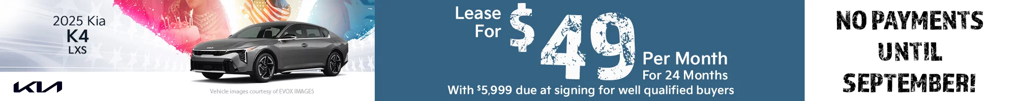 2025 Kia K4 LXS   Lease for $49 per month for 24 months with 5,999 due at signing for well qualified buyers