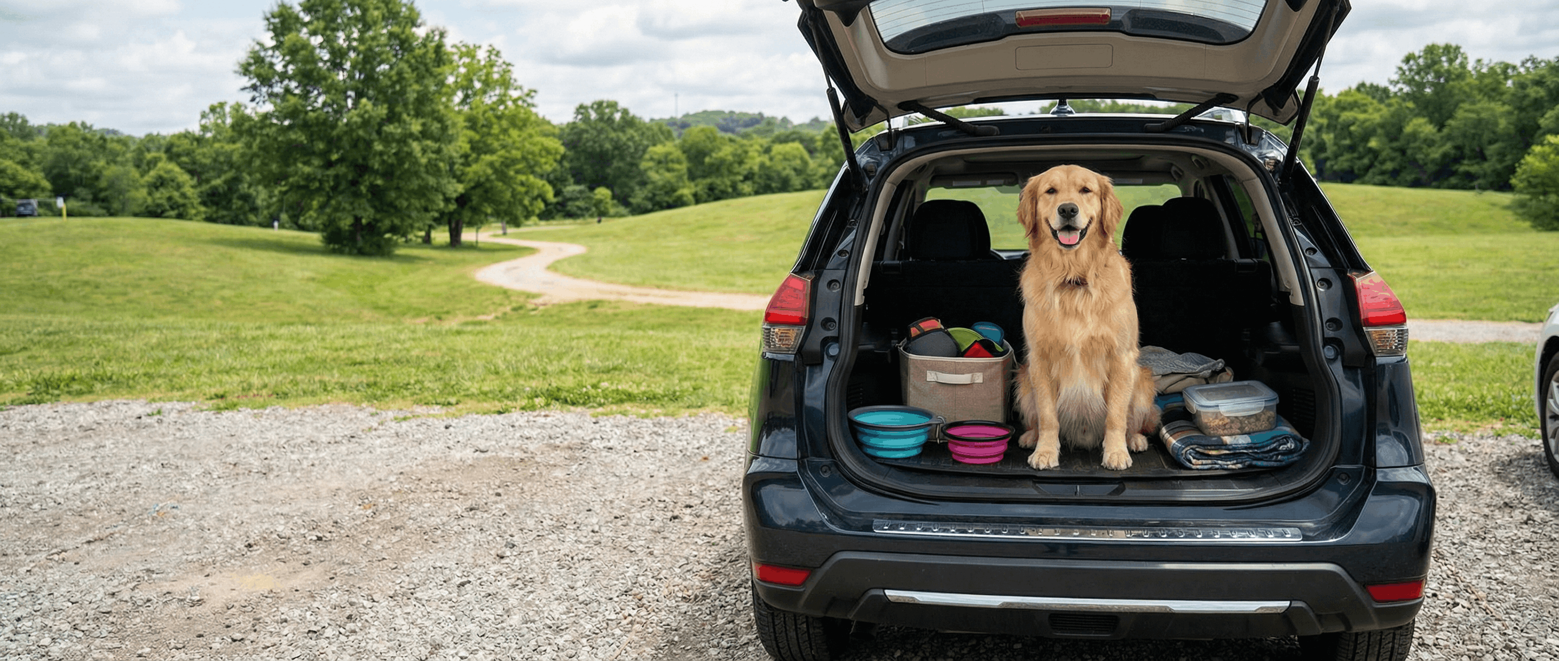 Nissan Rogue cargo area setup for dogs at Birmingham AL park