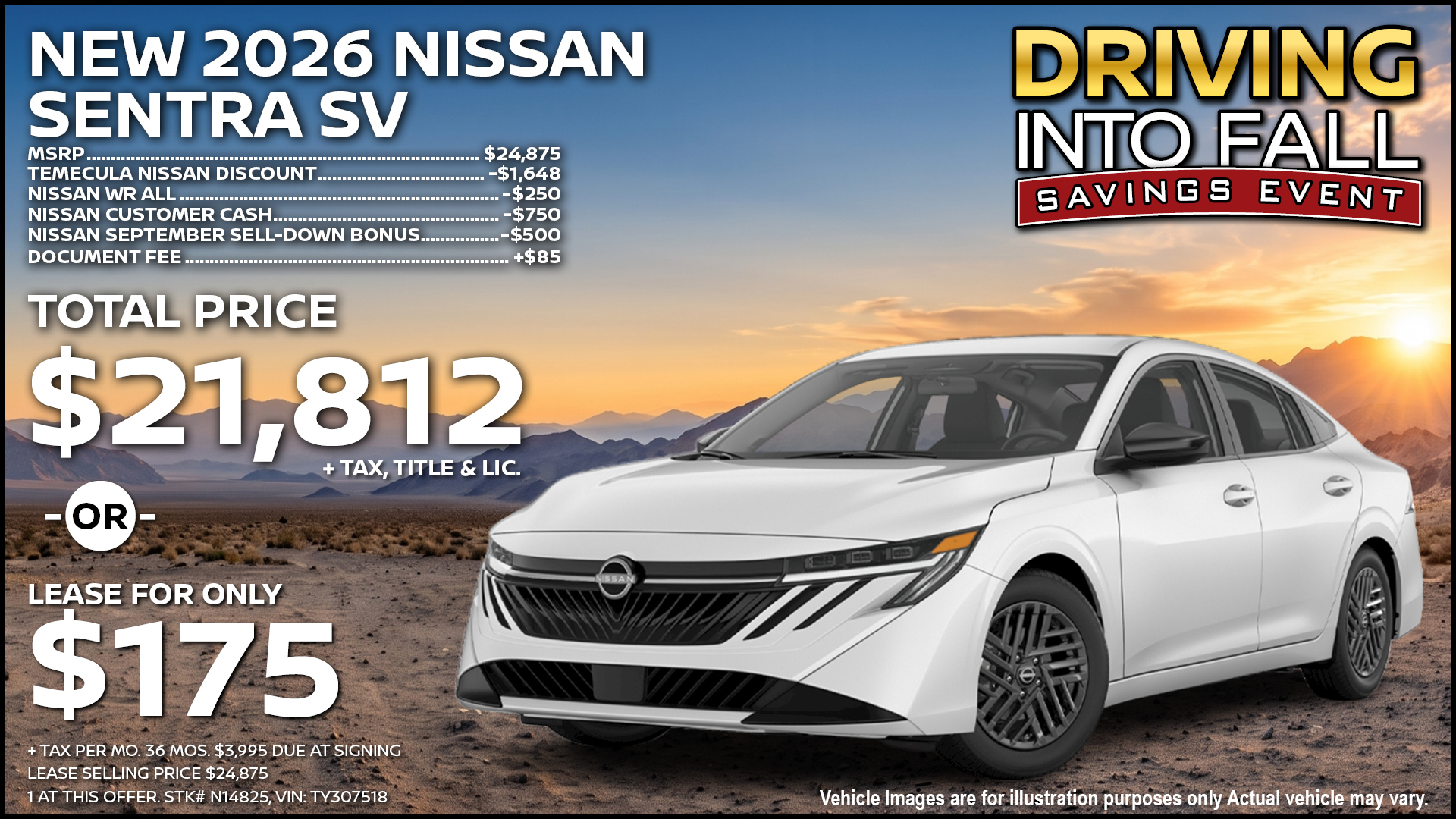 2026 Nissan Sentra SV Lease Special