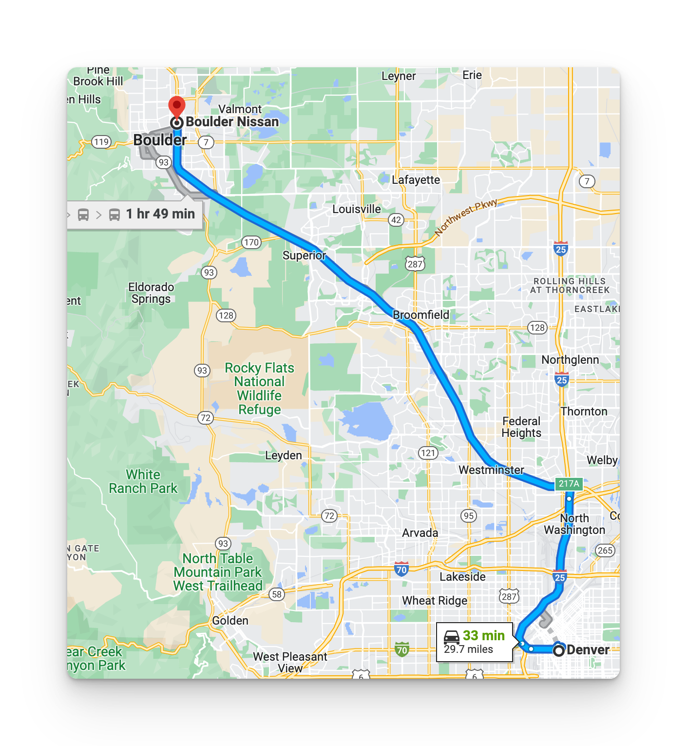 Map of Denver to Boulder Directions