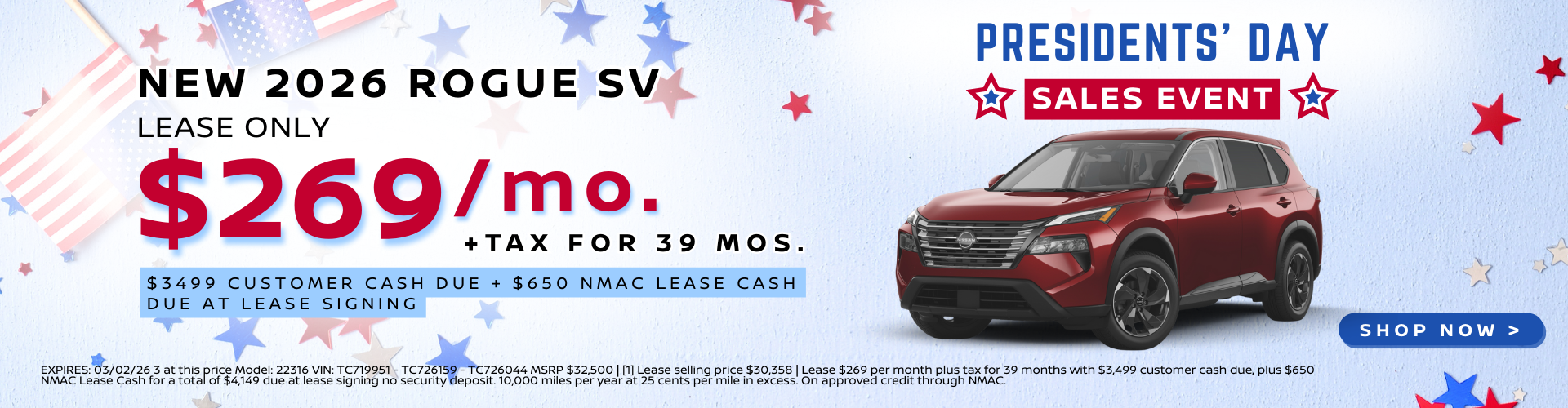 Nissan Rogue SV $269/mo. Lease Offer