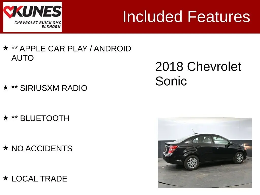 Used 2018 Chevrolet Sonic LS with VIN 1G1JB5SH4J4112172 for sale in Elkhorn, WI