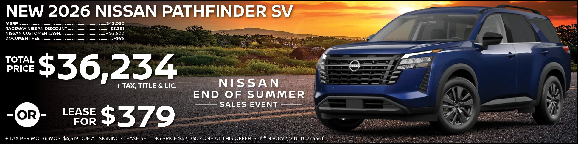 New 2026 Nissan Pathfinder Lease Offer