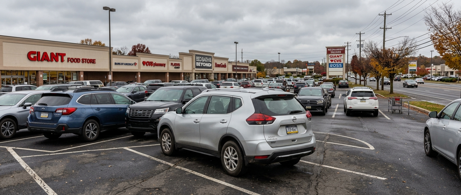 Used Nissan Rogue parked on a suburban commercial corridor in Warminster, PA