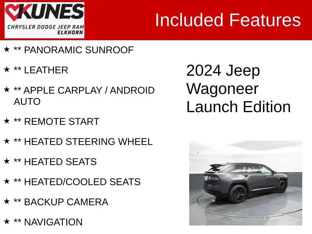 Used 2024 Jeep Wagoneer S Launch Edition with VIN 3C4RJNAK0RT178797 for sale in Elkhorn, WI