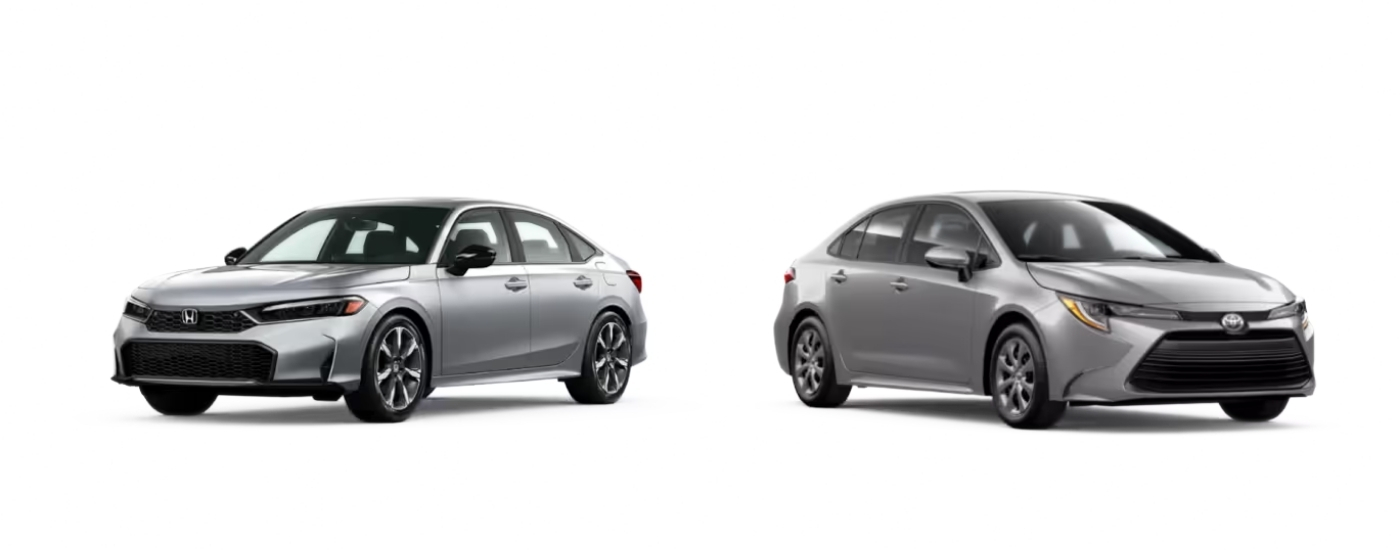 Silver 2025 Honda Civic vs silver 2025 Toyota Corolla