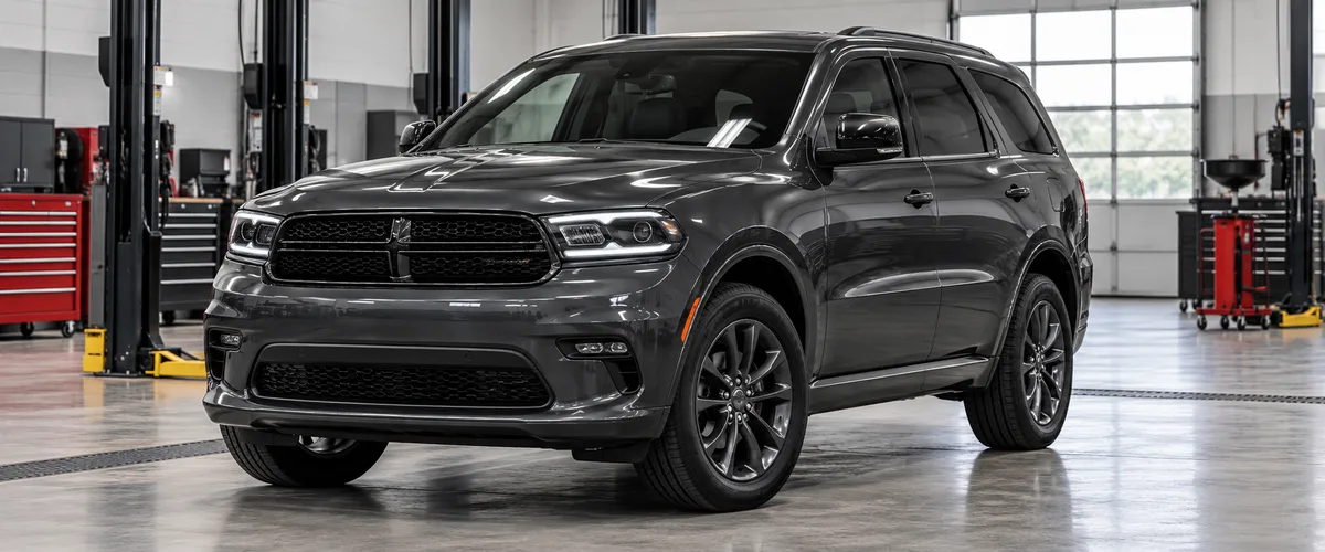 Illustration of a Dodge Durango in a dealership service bay
