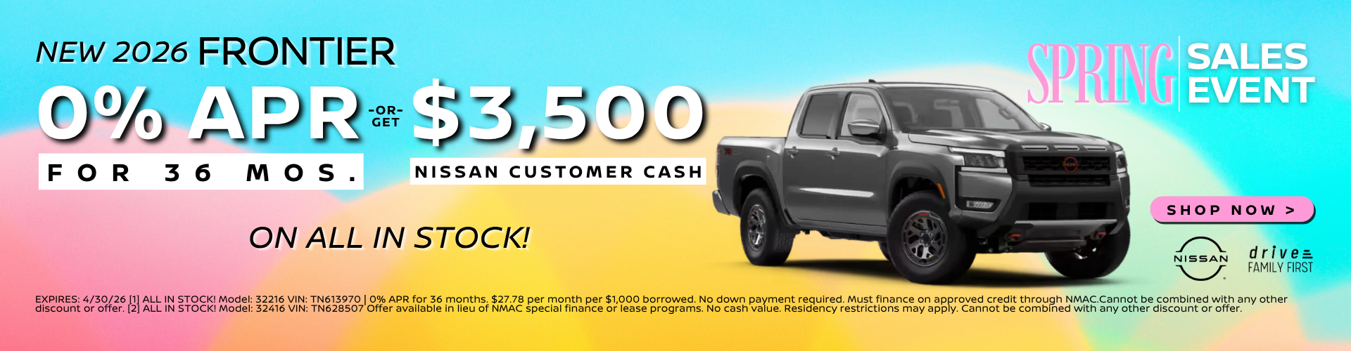 2026 Frontier 0apr or 3500 customer cash option 