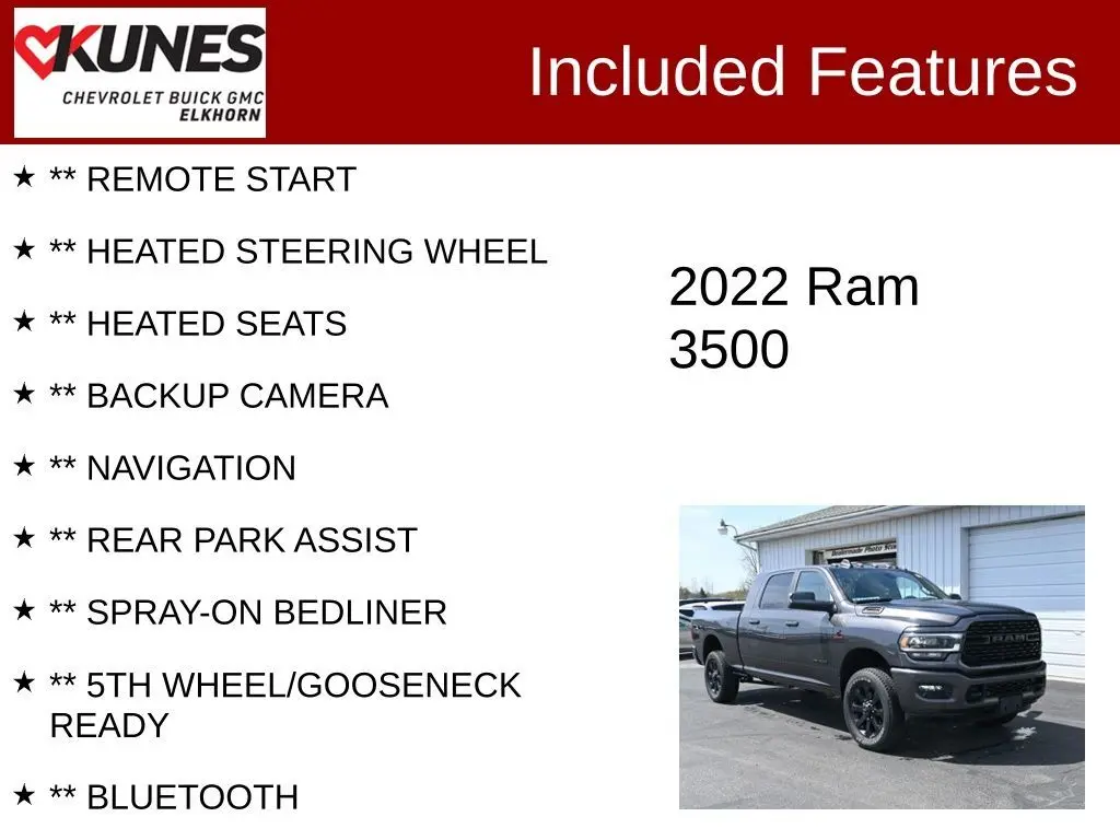 Used 2022 RAM Ram 3500 Pickup Big Horn with VIN 3C63R3LL1NG429054 for sale in Elkhorn, WI