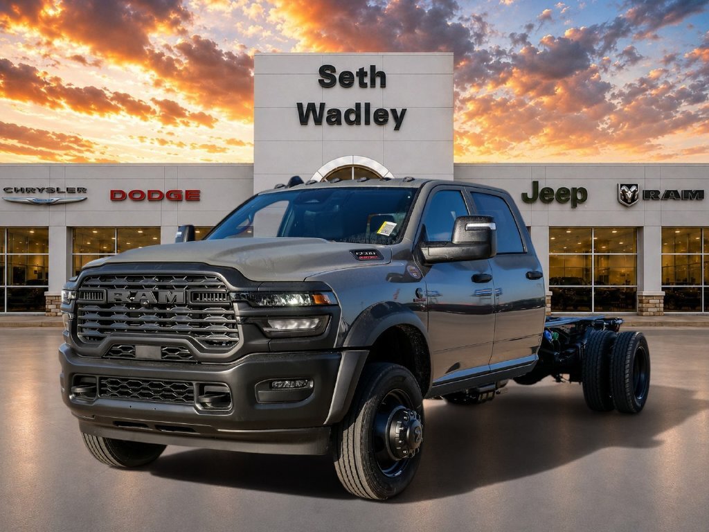 Ram 5500 Crew Cab with exposed rear chassis pictured in dealership inventory