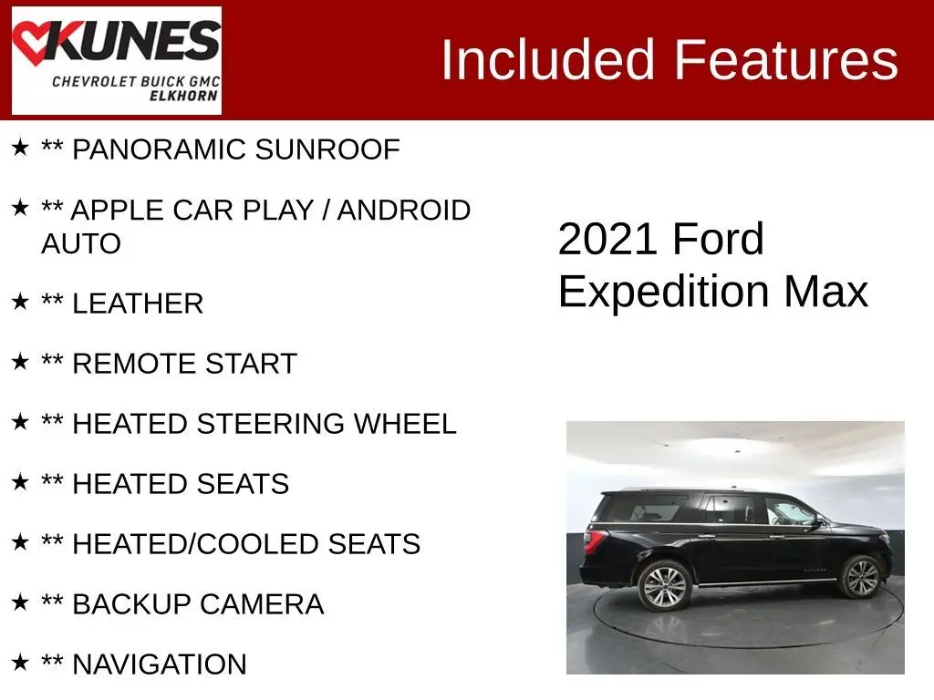 Used 2021 Ford Expedition Platinum with VIN 1FMJK1MT1MEA03051 for sale in Elkhorn, WI