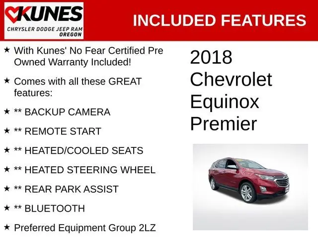 Used 2018 Chevrolet Equinox Premier with VIN 3GNAXWEX3JS535575 for sale in Oregon, IL