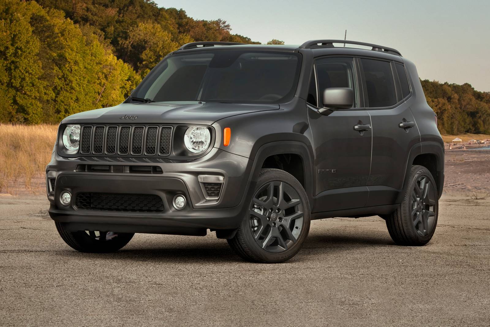 A dark gray 2021 Jeep Renegade parked.