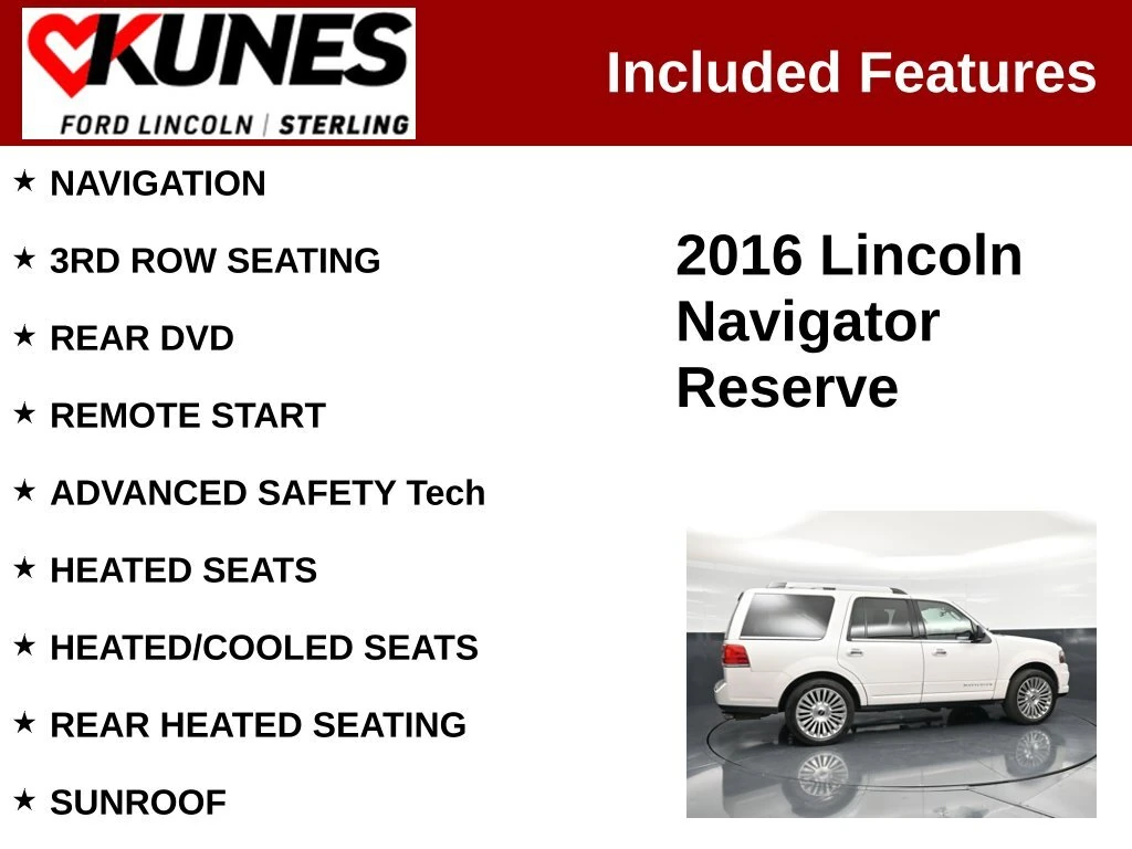 Used 2016 Lincoln Navigator Reserve with VIN 5LMJJ2LT4GEL01914 for sale in Sterling, IL
